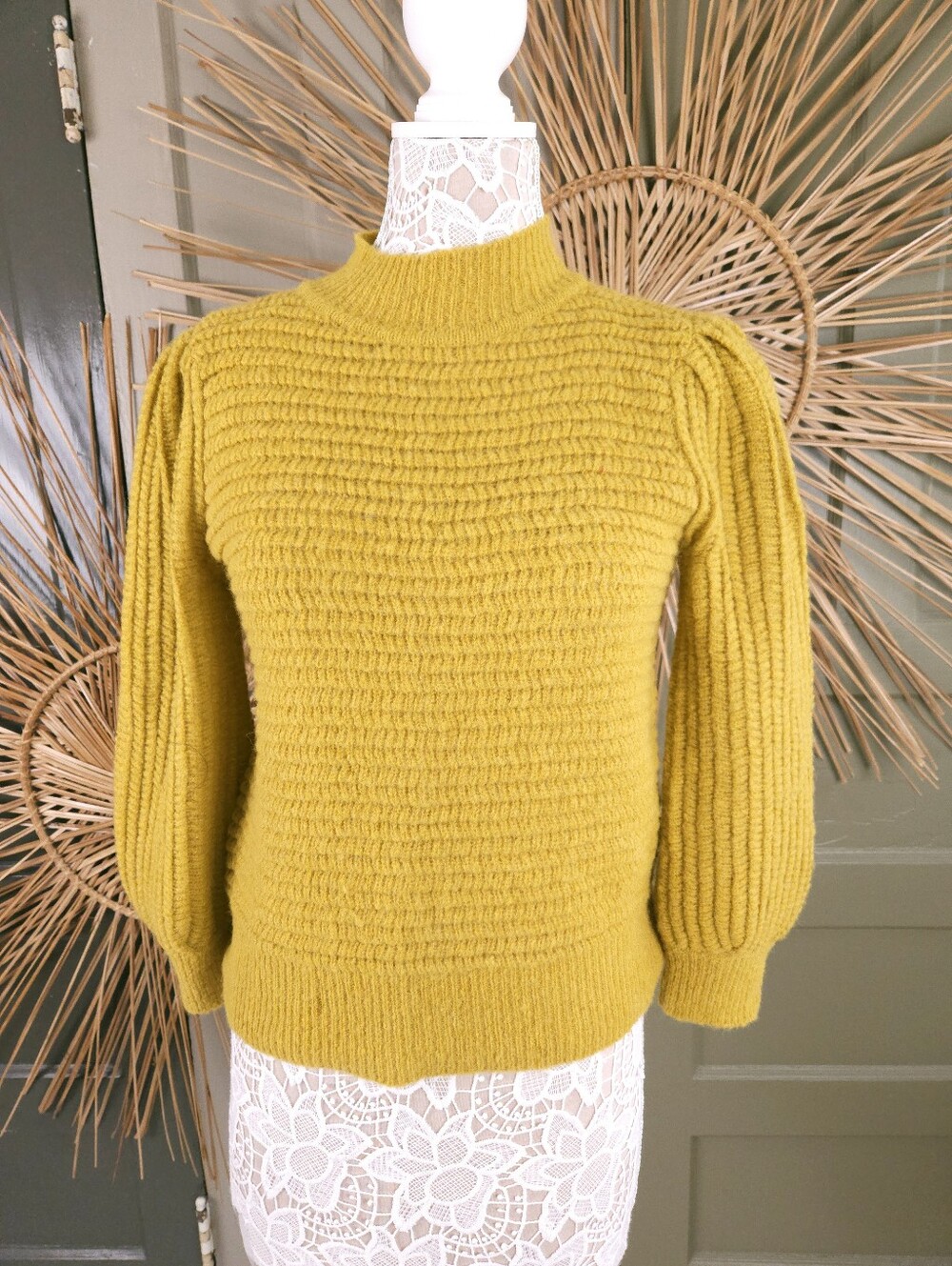 Kate Spade Yellow Golden Raisin Textured Knit Alpaca Mock Neck Sweater Small